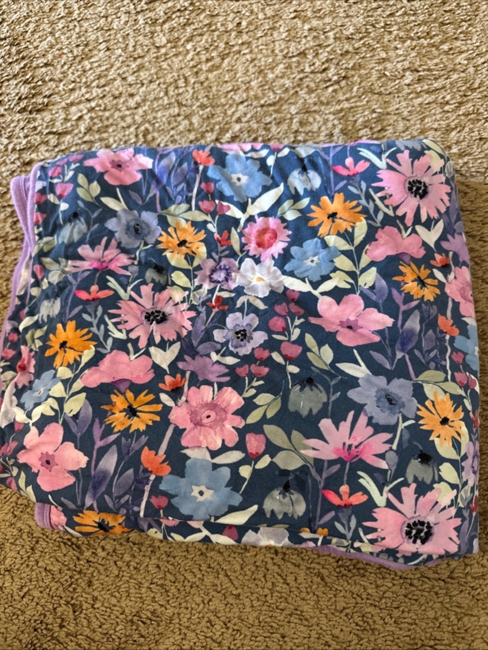 Little Sleepies Cloud Blanket Purple Blue Floral Lunaluxe Bamboo Blooms Print